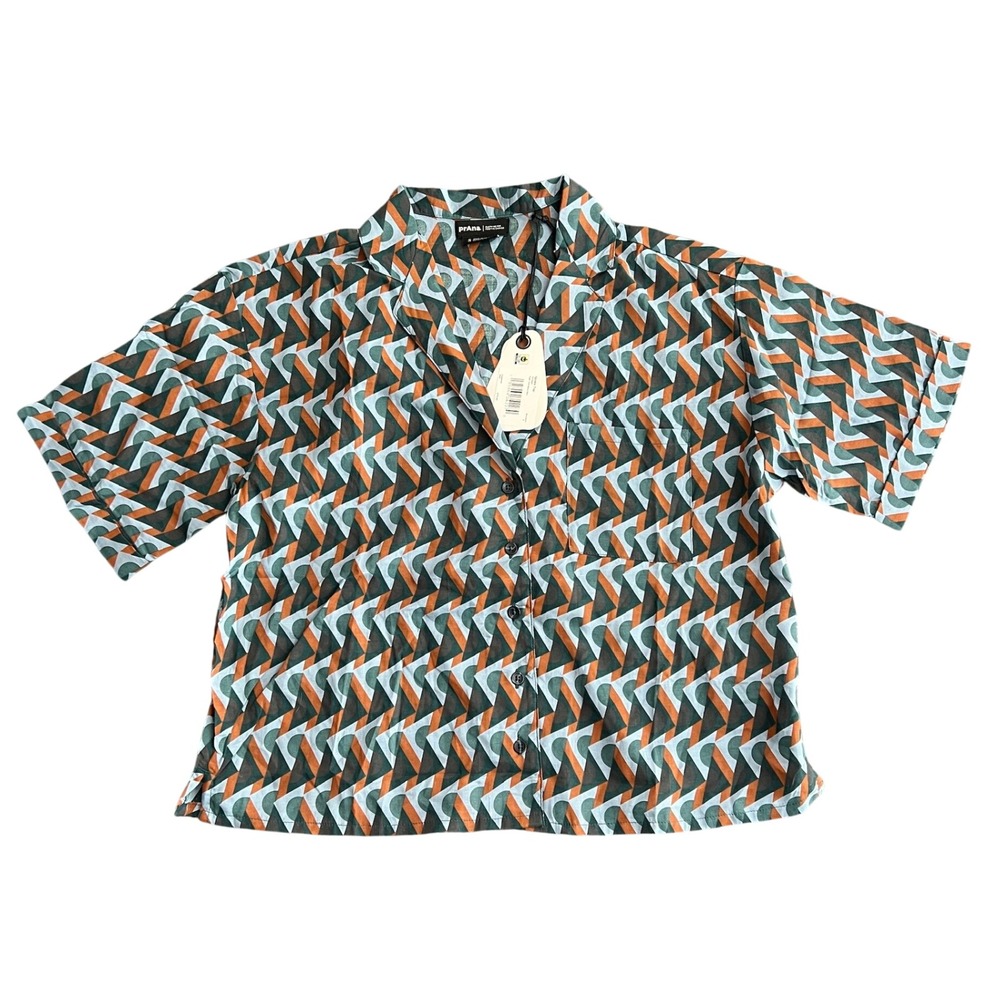 NWT Prana Iguala Women's Small Top High Tide Retro Geo Button Down Shirt 1970891